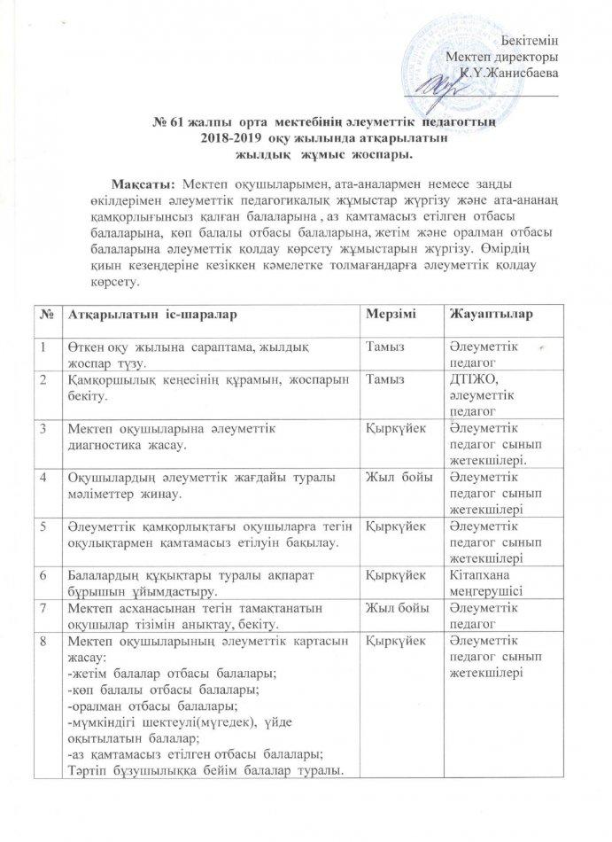 Жылдық  жоспар 2018-2019 оқу жылы